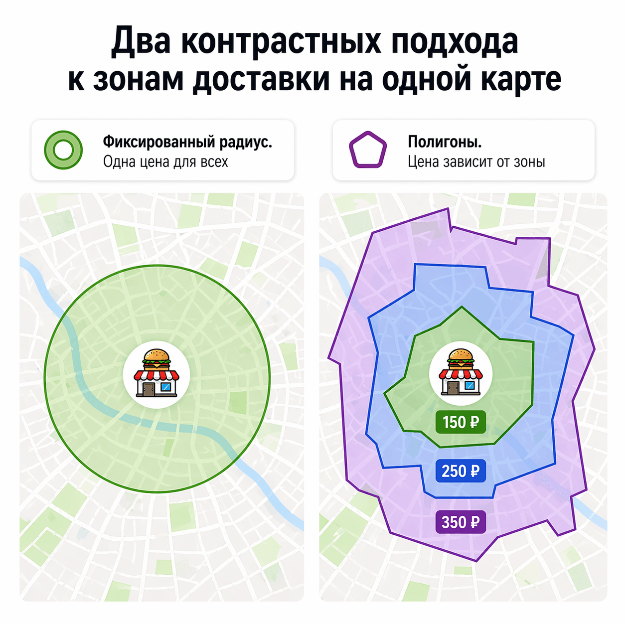 Изображение Зоны доставки полигонами: почему Яндекс.Карты в админке выгоднее, чем фиксированный радиус